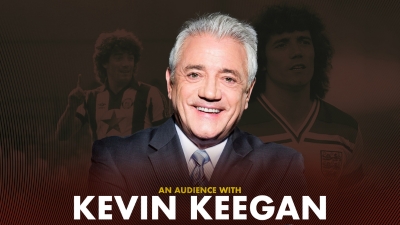A headshot of Kevin Keegan with white text reading An Audience with Kevin Keegan.